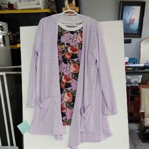 Lavender Checkered Cardigan with Floral Dress